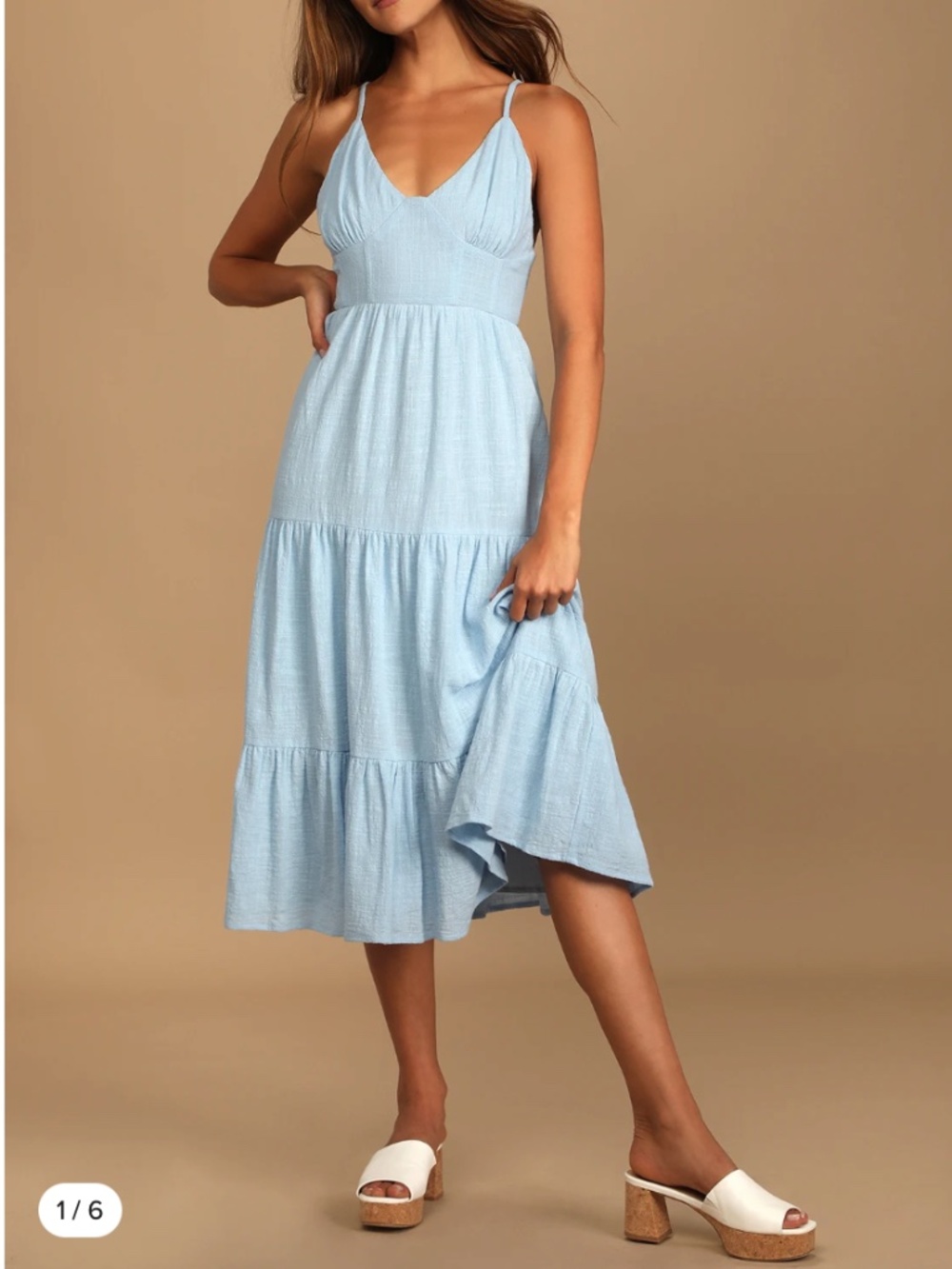 Bliss Abound Light Blue Tiered Midi Dress Size L